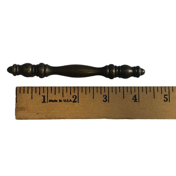 Set of 2 Vintage Solid Brass Cabinet Handle Drawer Pull Hardware - Picture 3 of 4